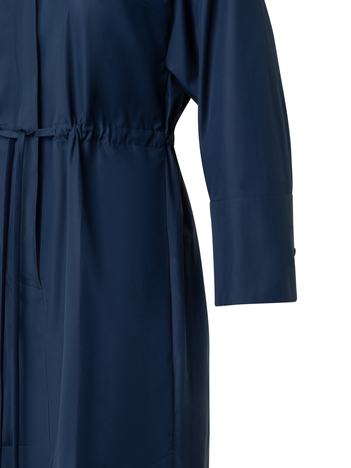 Designer Cotton Midi Shirt Dress with Drawstring - navy - blue