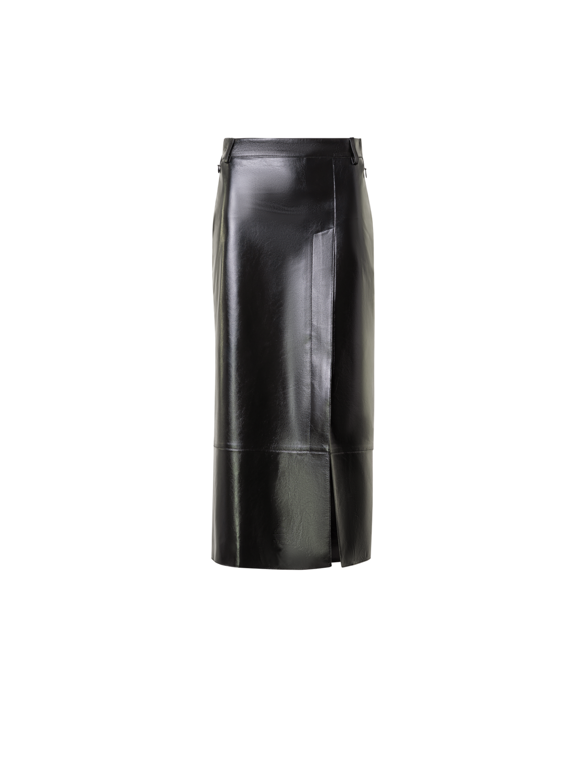 Designer Lacquer Leather Pencil Skirt with Slit - green
