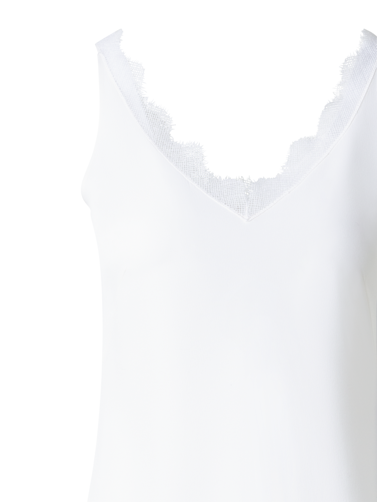 Designer Silk Crêpe V-Neck Top with Lace - ecru - white