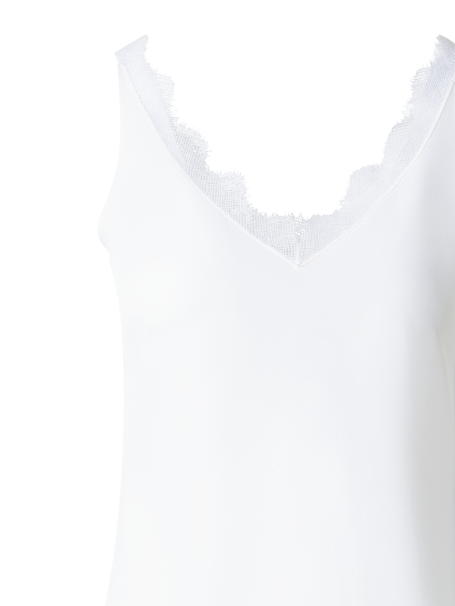 Designer Silk Crêpe V-Neck Top with Lace - ecru - white