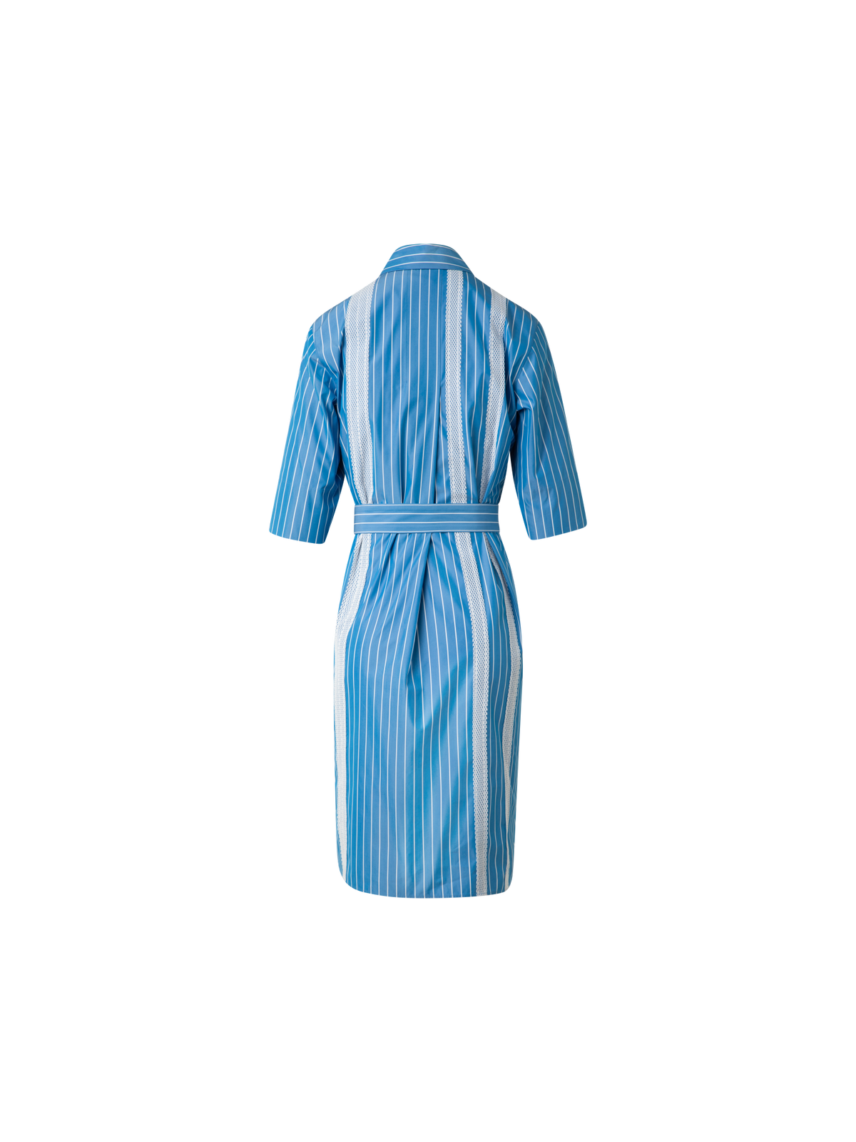 Designer Shirt Dress in Striped Cotton with Mesh Tape - blue - multicolor