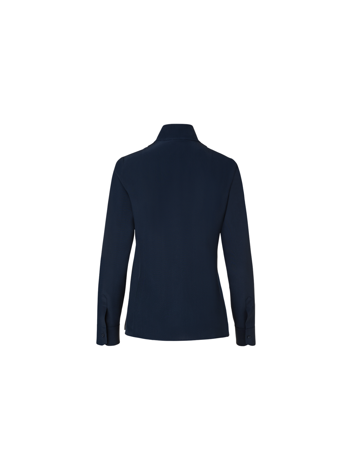 Designer Long Sleeve Silk Blouse with Stand-up Collar - navy - blue