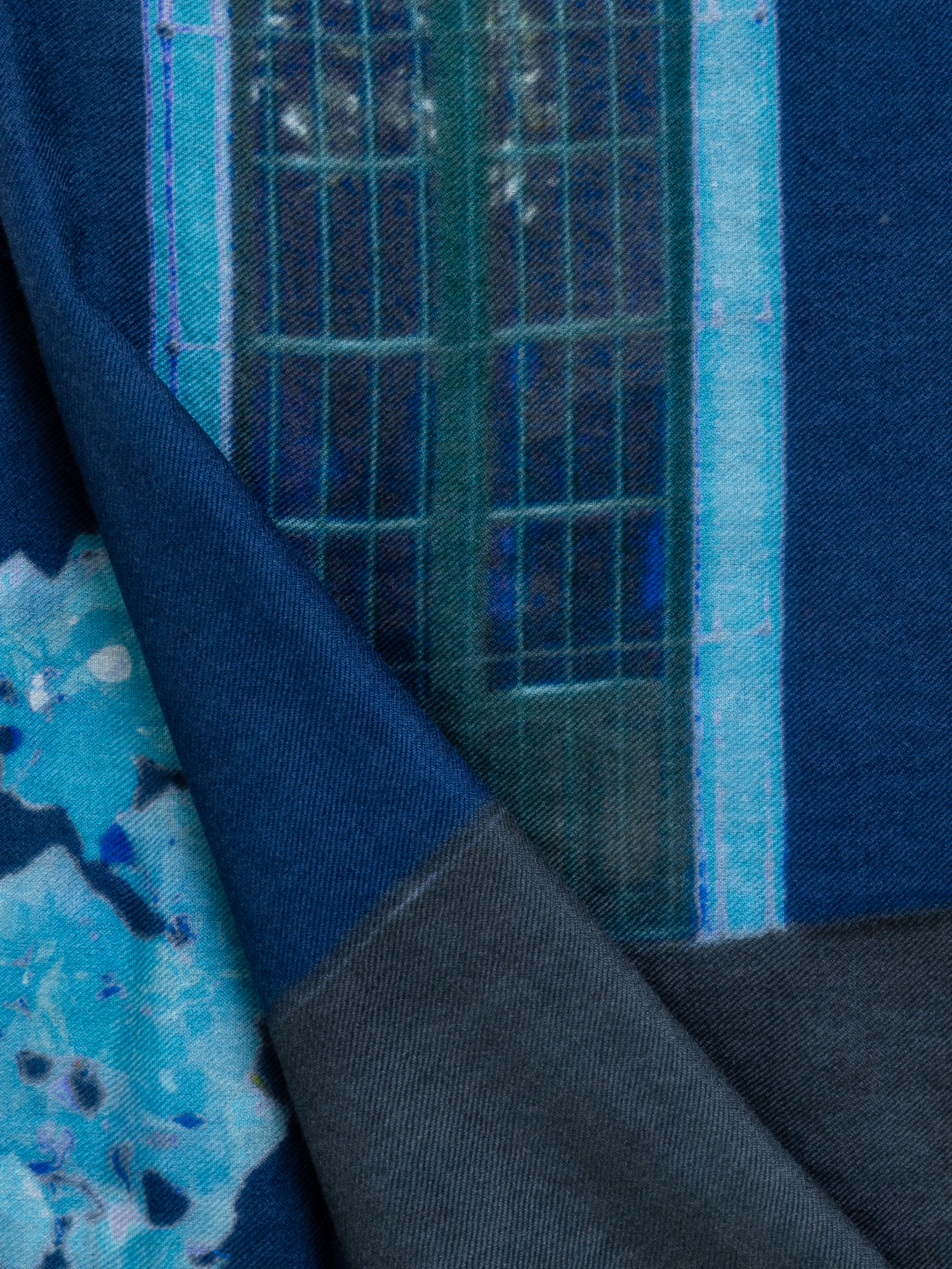 Designer Cashmere Silk Bougainvillea Porta Print Scarf - black - blue - purple - grey - pink