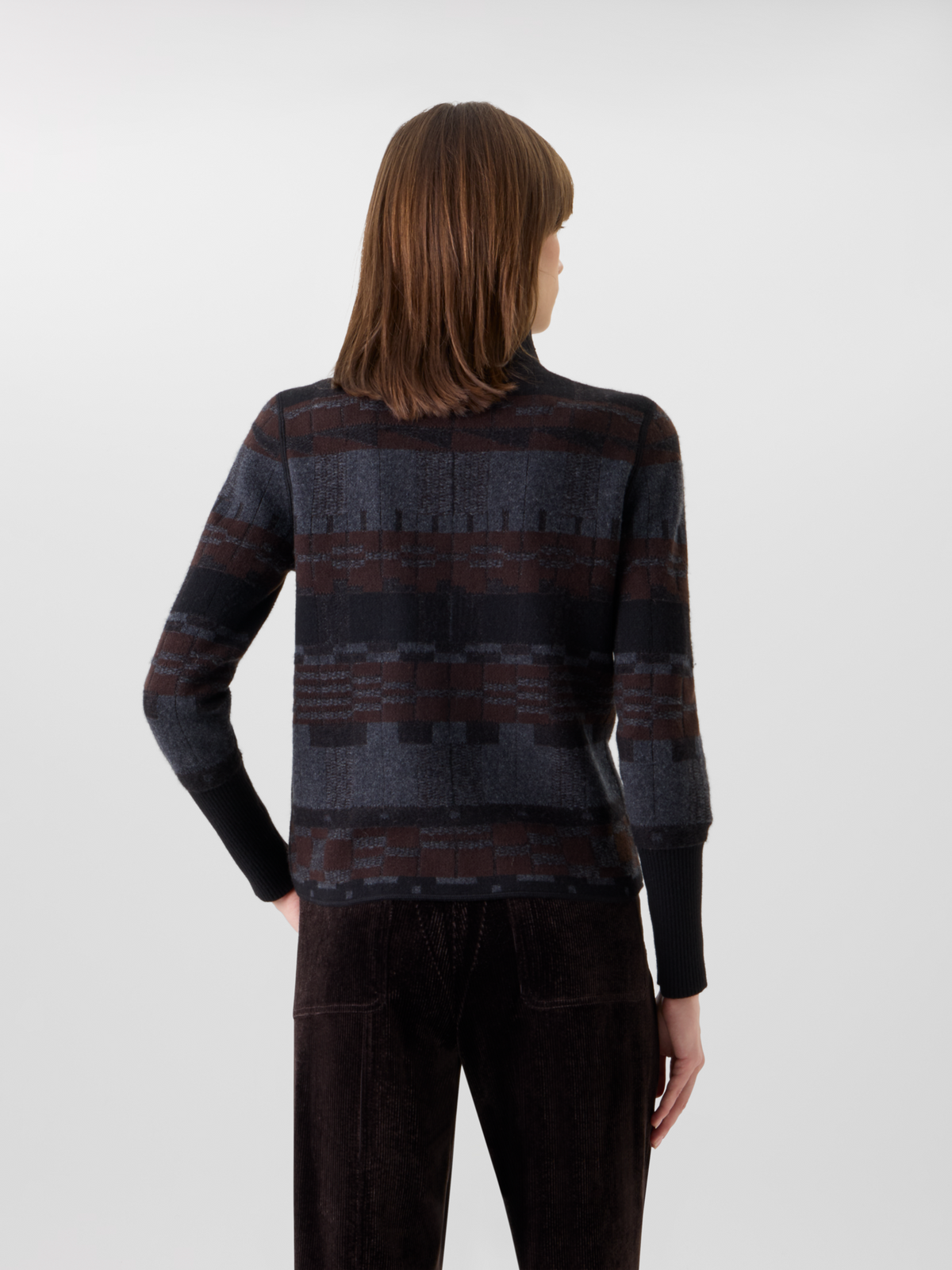 Designer Cashmere Jacquard Cardigan - multicolor - brown - grey #editorial