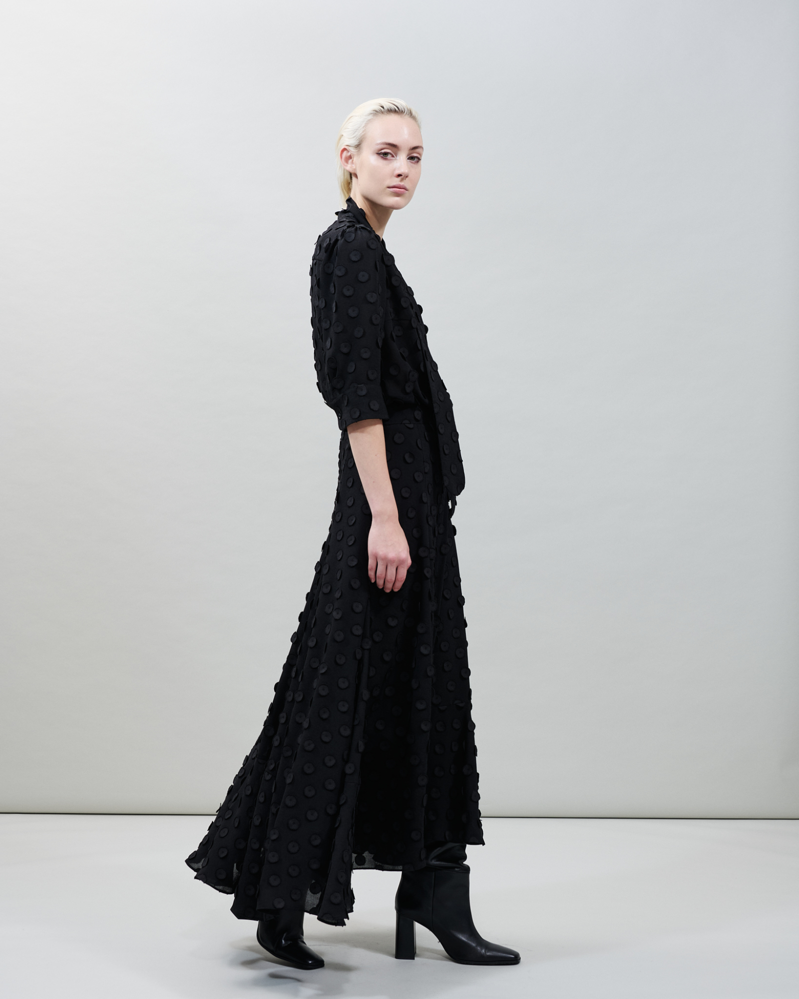 Designer Midi Skirt with 3D Polka Dots - black - neutral 