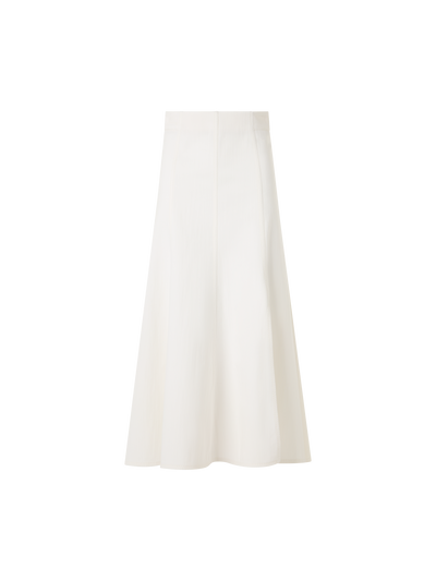 Designer Flared Cotton-Stretch Denim Midi Skirt - white