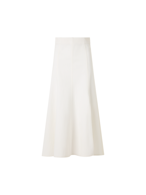 Designer Flared Cotton-Stretch Denim Midi Skirt - white