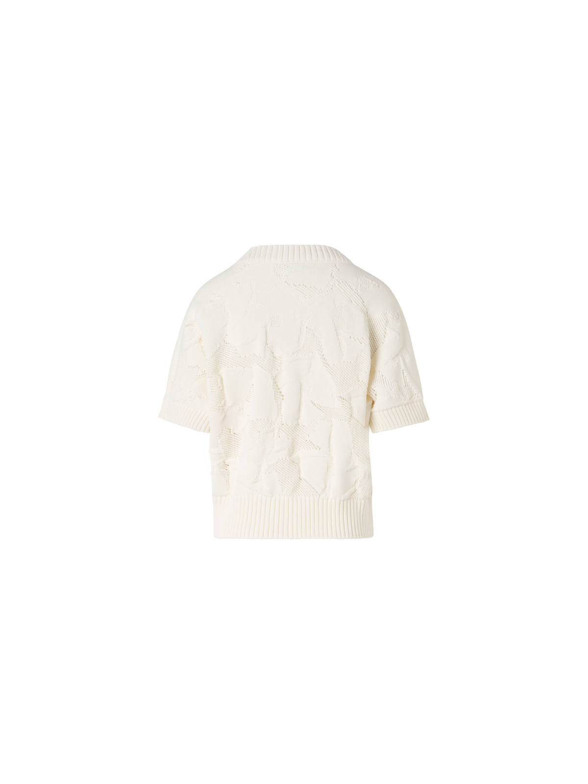 Designer Short-Sleeve Chunky Cotton Ajouré Knit Sweater - ecru