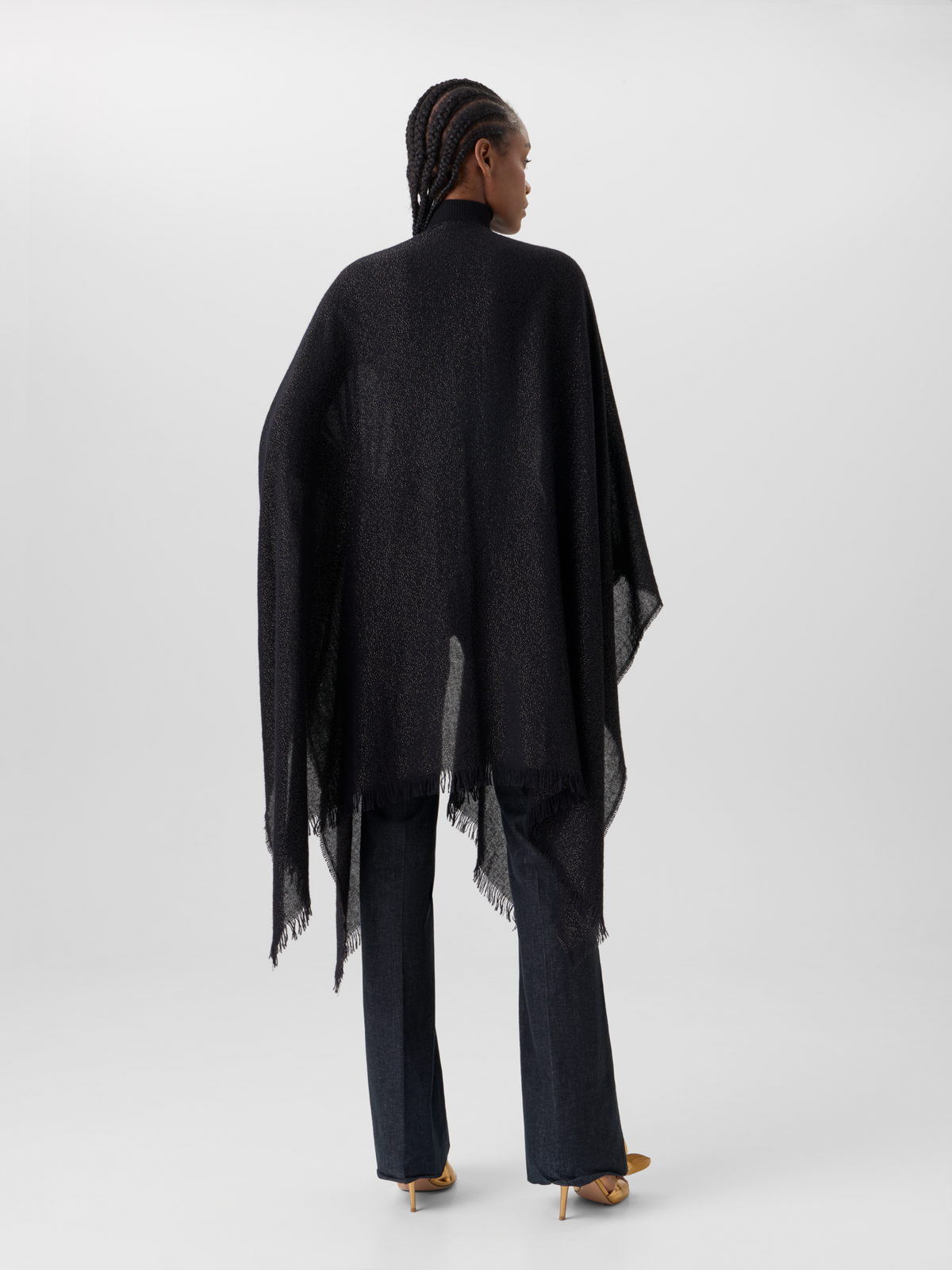 Designer Wool Cashmere Lurex Cape Scarf - multicolor - gold - black 