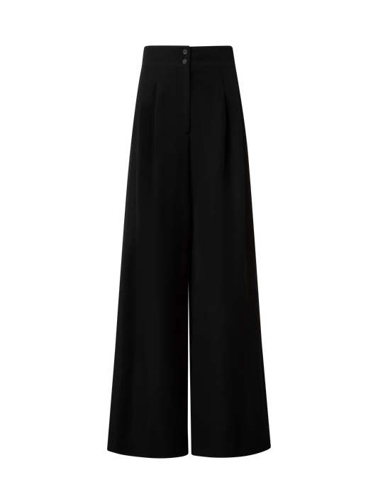 Designer Extra Wide Palazzo Linen Viscose Pants - black