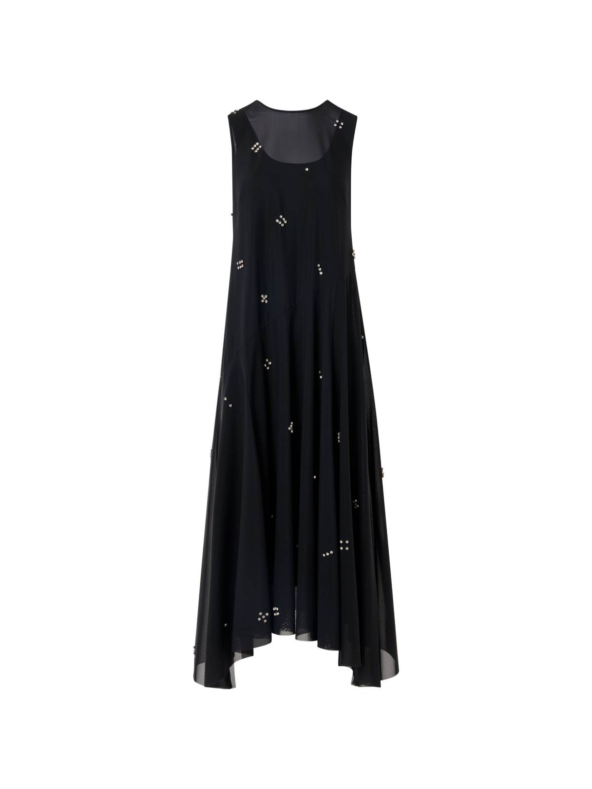 Designer Midi Tulle Dress with Diamond Dice Embellishment - black