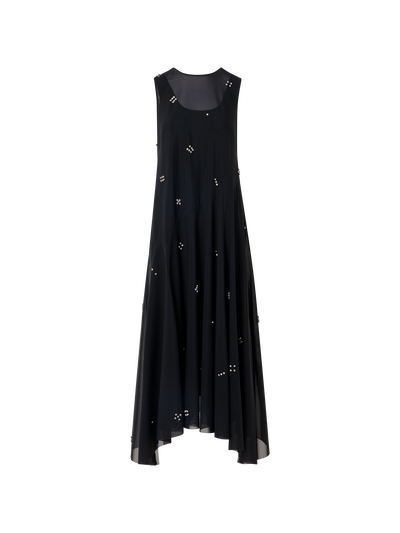 Designer Midi Tulle Dress with Diamond Dice Embellishment - black