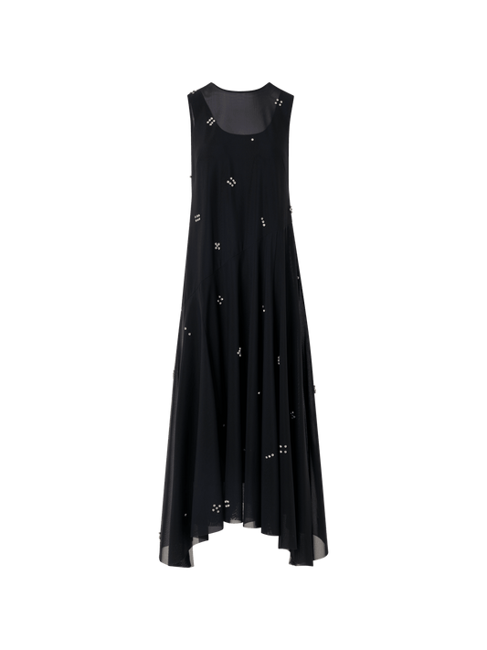 Designer Midi Tulle Dress with Diamond Dice Embellishment - black