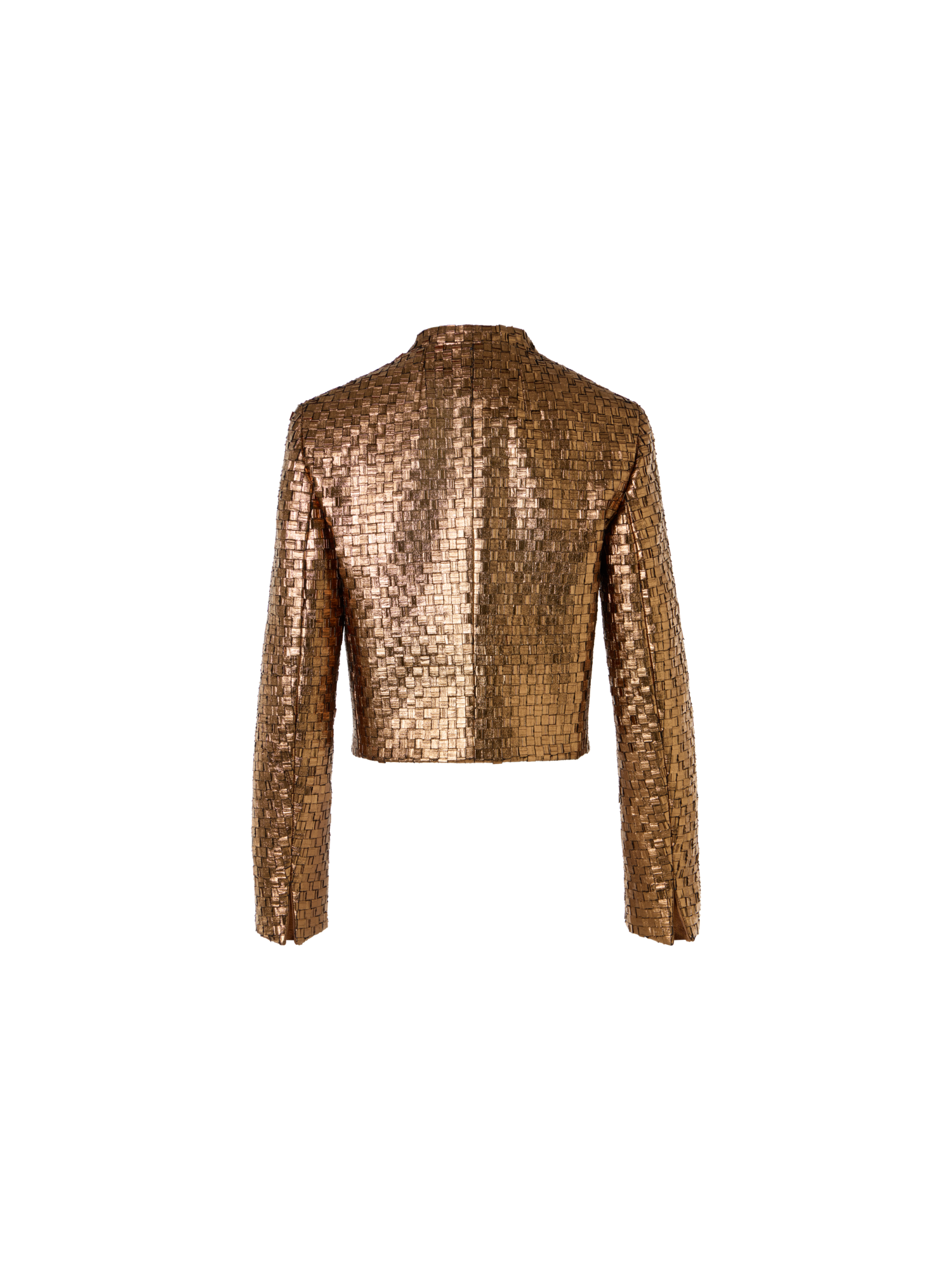 Designer Short Metal Braid Jacket with Satin Details - gold