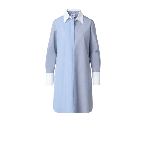 Striped Shirt Dress with Detachable White Collar and Cuffs