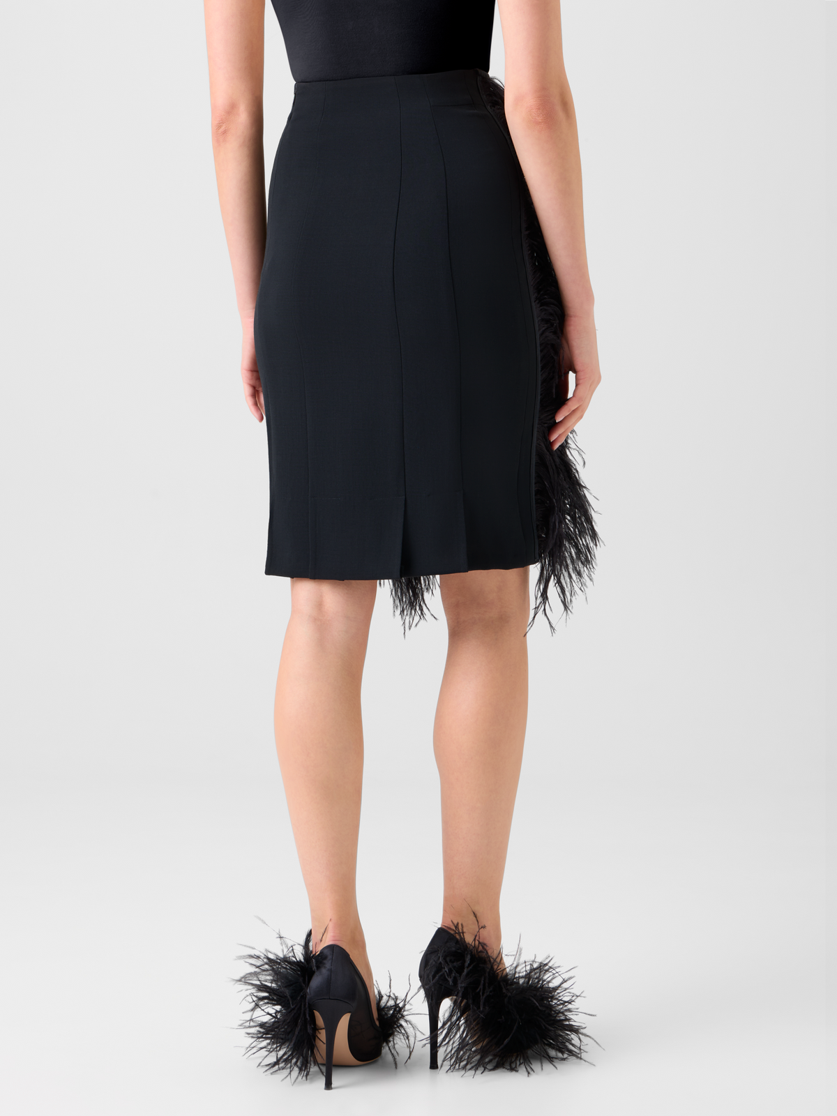Designer Wool Double-Face Feathered Pencil Skirt - black - neutral #editorial