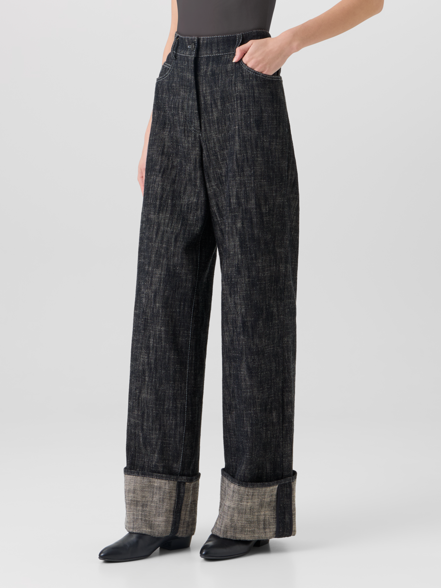 Designer Cooper Wide-Leg Pants in Washed Heavyweight Cotton-Denim - black 