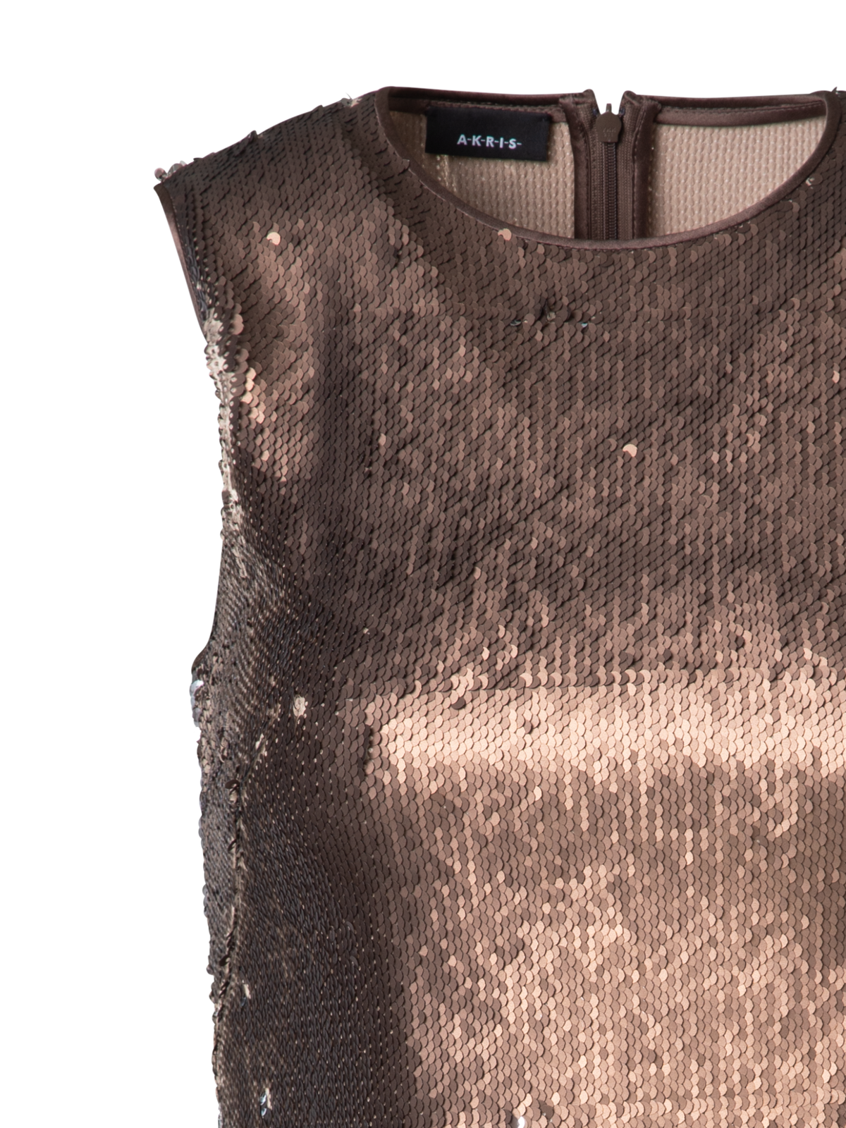 Designer Bi-Color Sequins Sleeveless Top - brown - gold