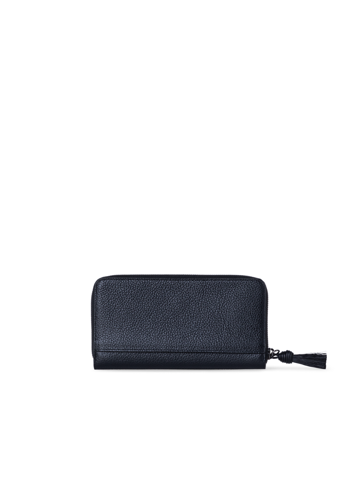 Designer Long Zip Around Wallet in Leather - black