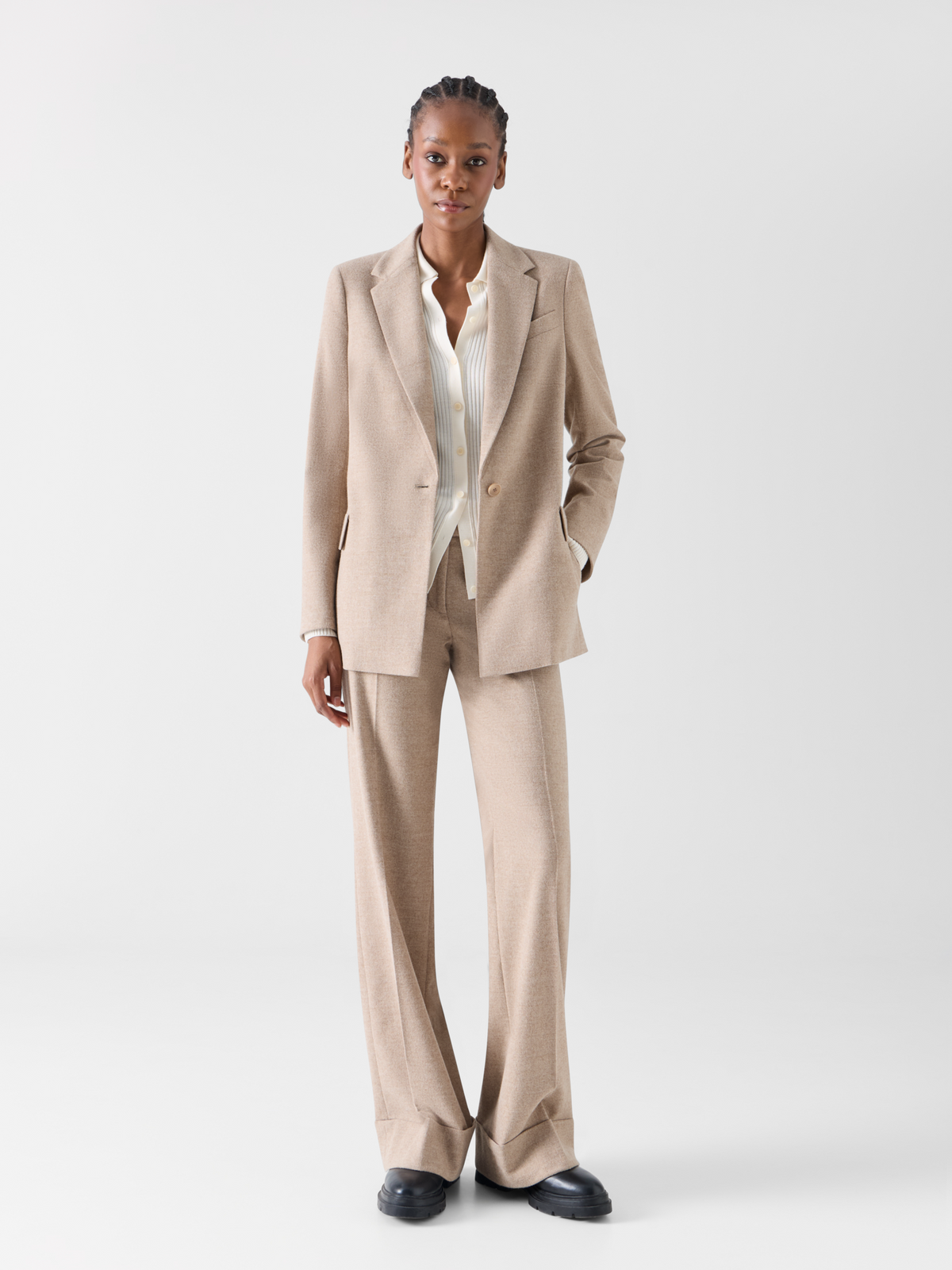 Designer Boyfriend Blazer in Pastel Wool Flannel - beige 