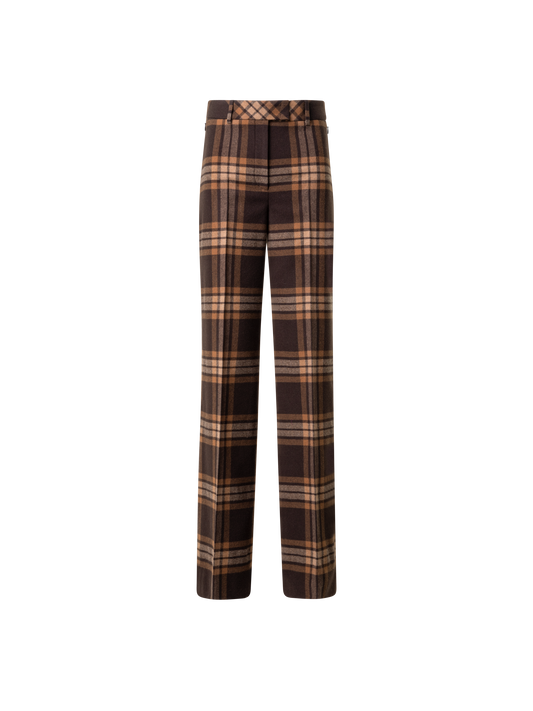 Designer Wide Wool Flannel Check Pants - brown - multicolor
