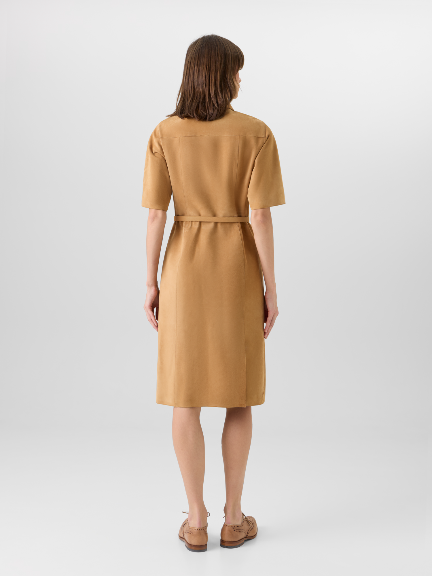 Designer Short-Sleeve Suede Shirt Dress - neutral 