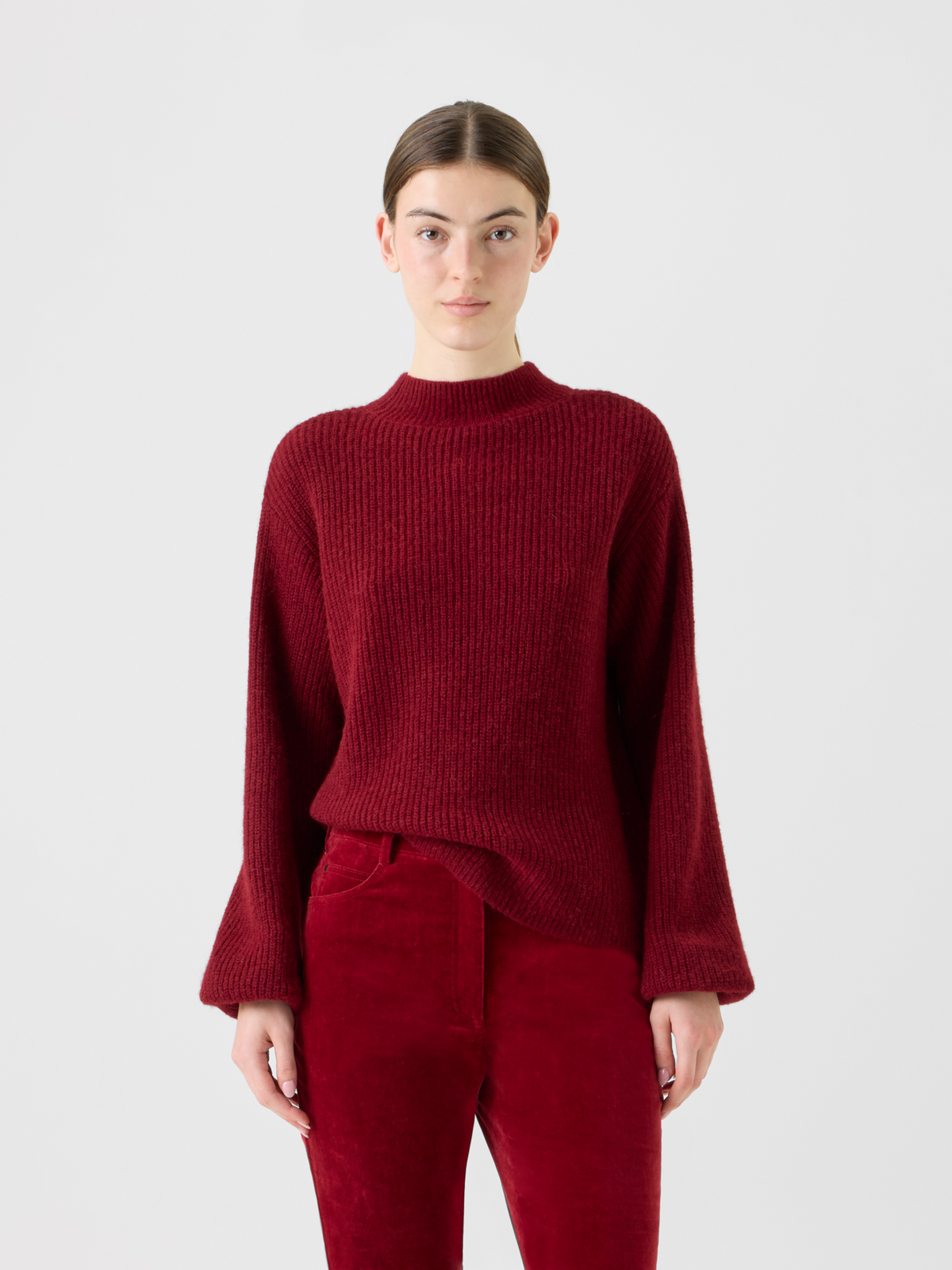 Designer Balloon Sleeve Alpaca Wool Knit Sweater - red #editorial
