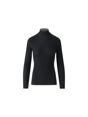 Designer Fine Rib Cashmere Silk Mock Neck Pullover - black