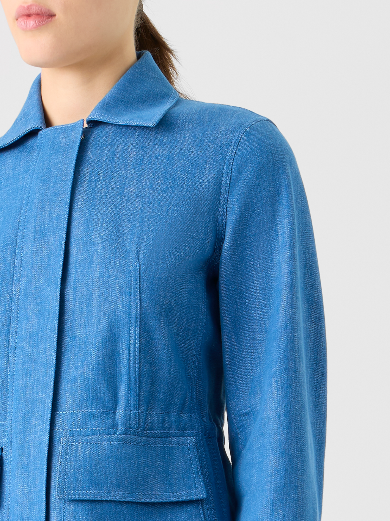 Designer Short Cotton Stretch Denim Jacket - blue 