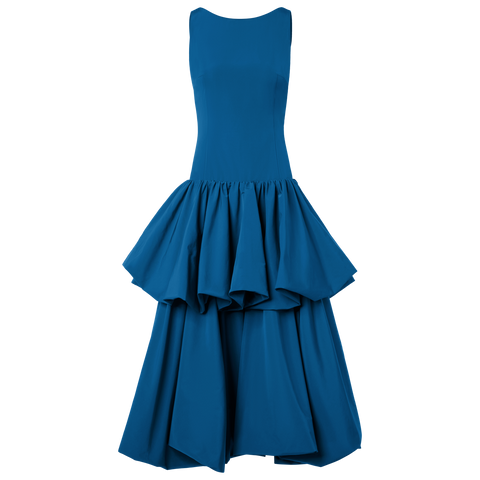 Techno Taffeta Maxi Dress with Flounces