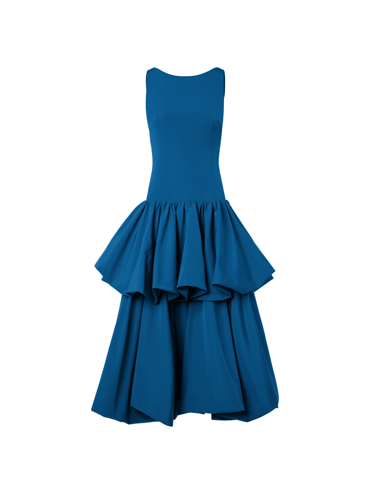Designer Techno Taffeta Maxi Dress with Flounces - blue