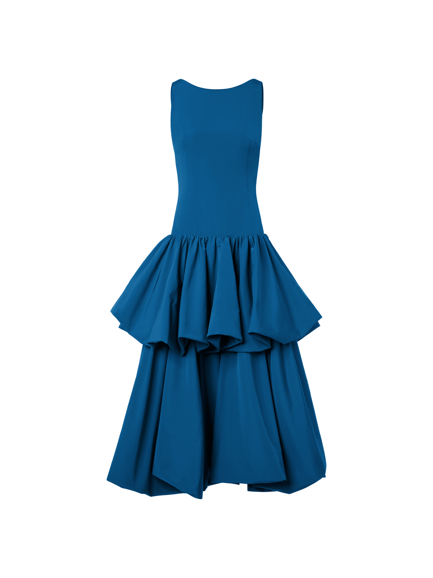 Designer Techno Taffeta Maxi Dress with Flounces - blue