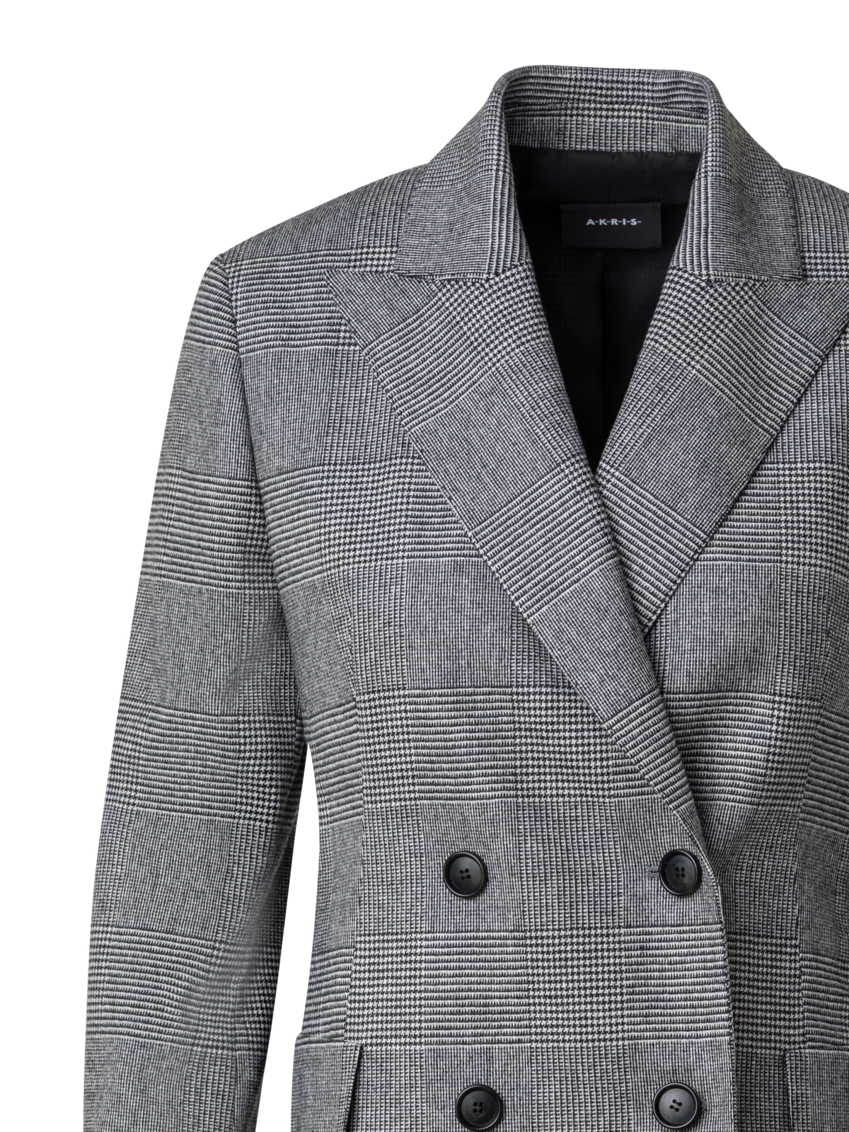 Designer Prince of Wales Checked Jacket in Wool Cashmere - black