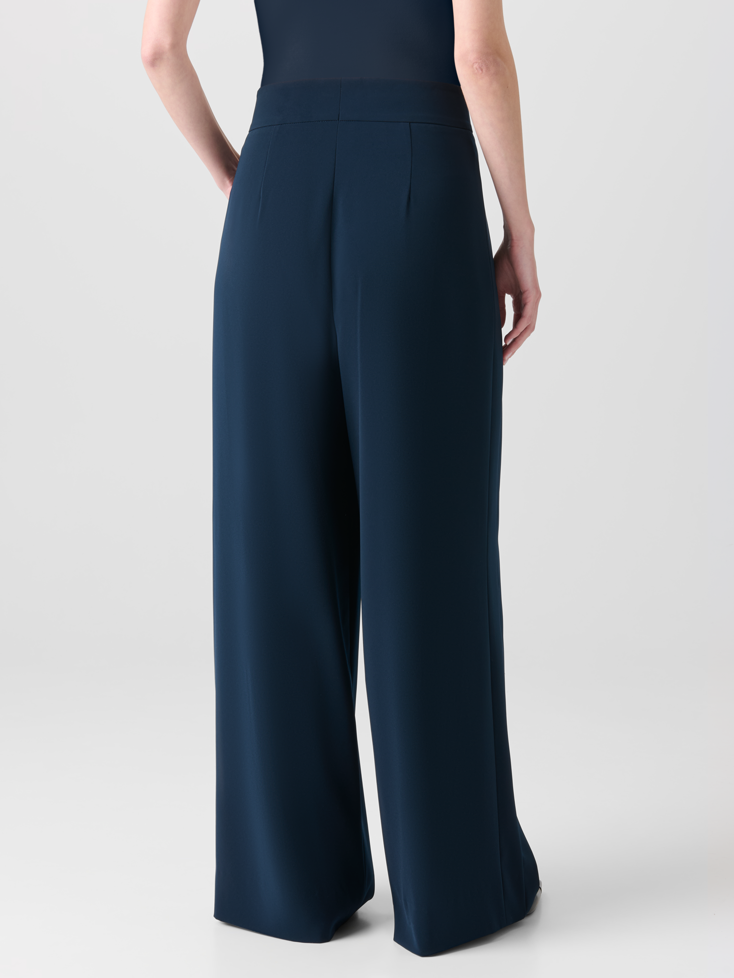 Designer Wide Straight Signature Laser Cut Pants - neutral - navy - blue 
