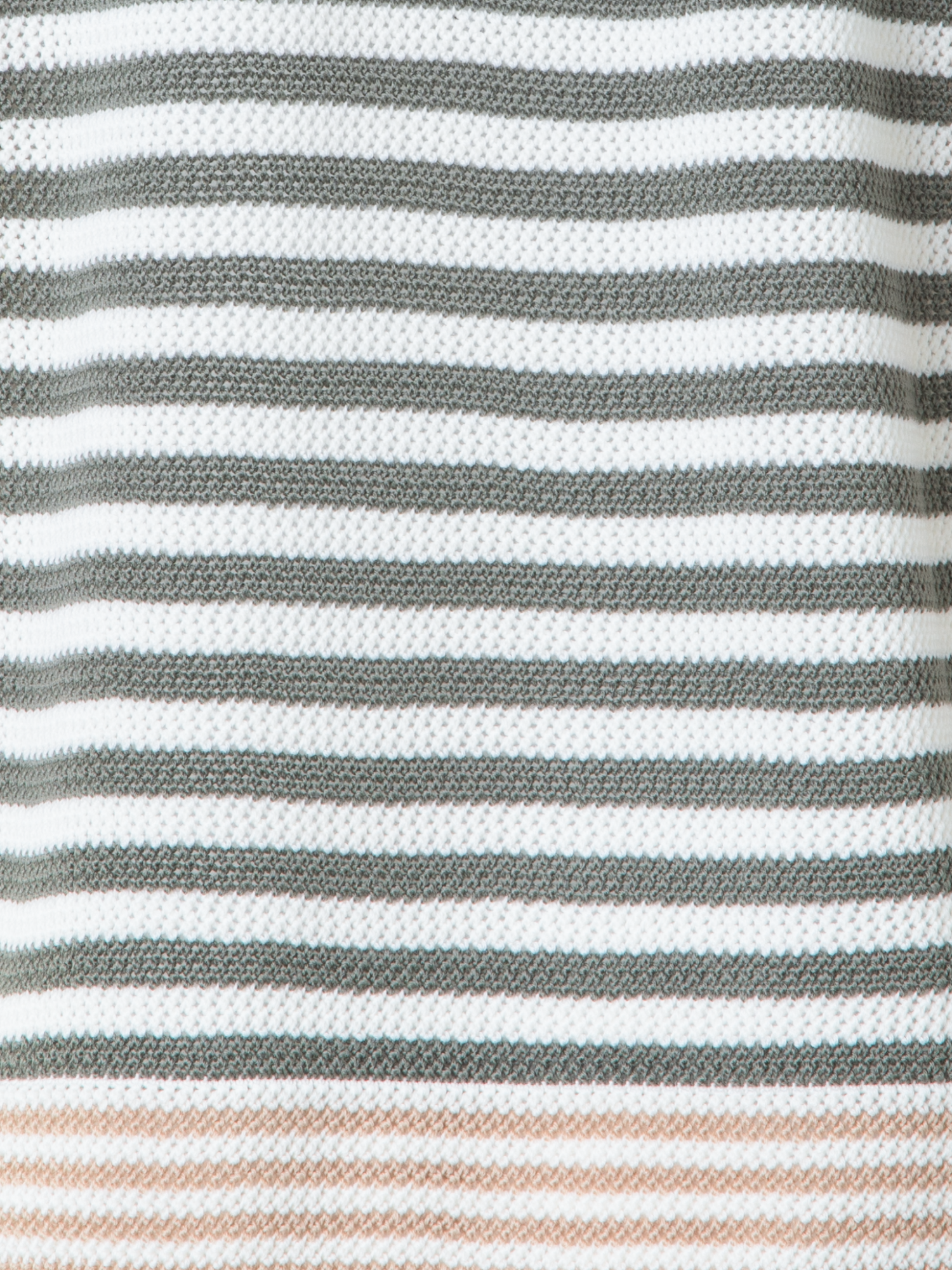 Designer Striped Volume-Sleeve Sweater in Merino Wool - neutral - green - multicolor