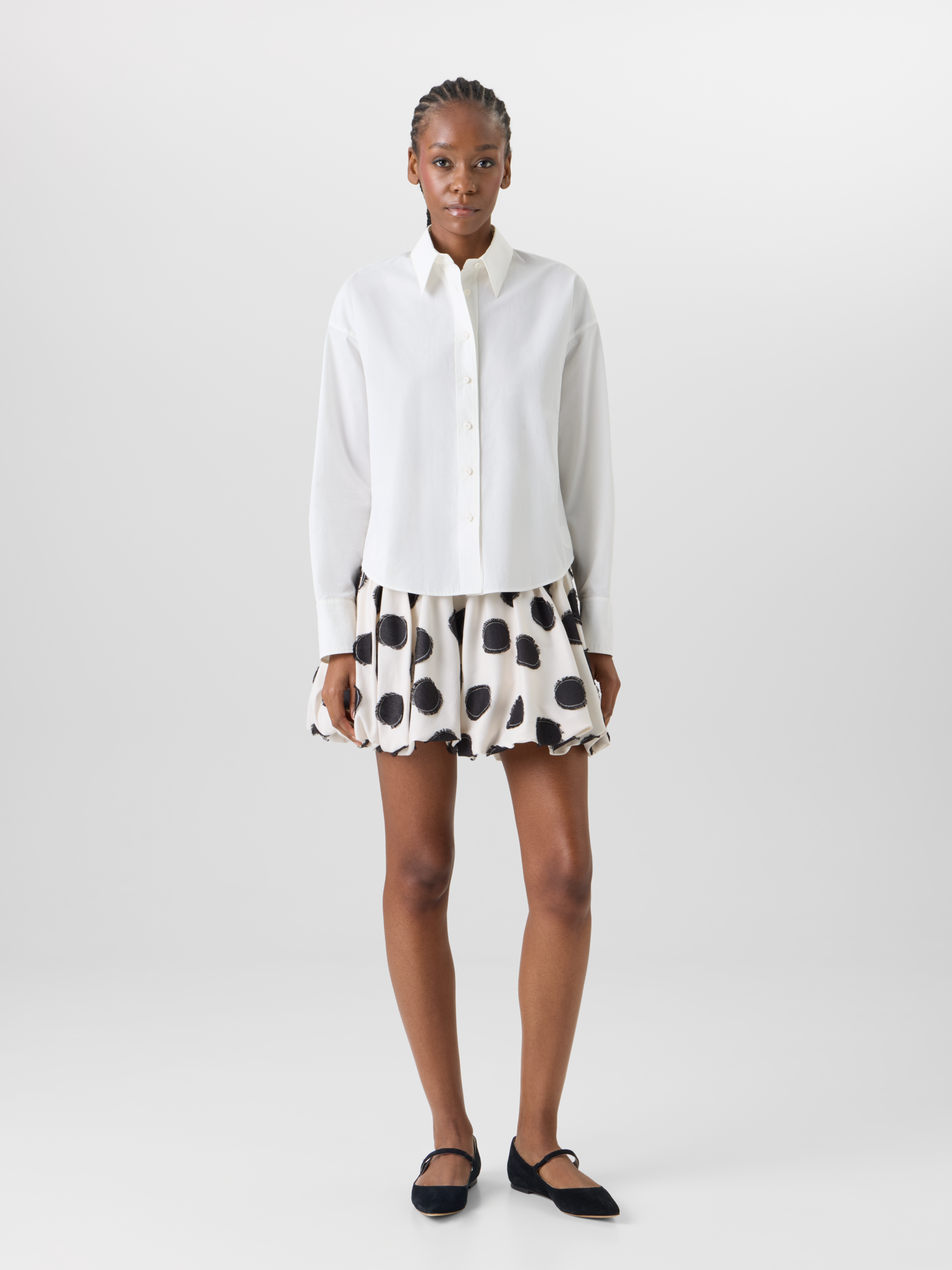 Designer Flared Fringed Polka-Dot Mini Skirt - multicolor - white 
