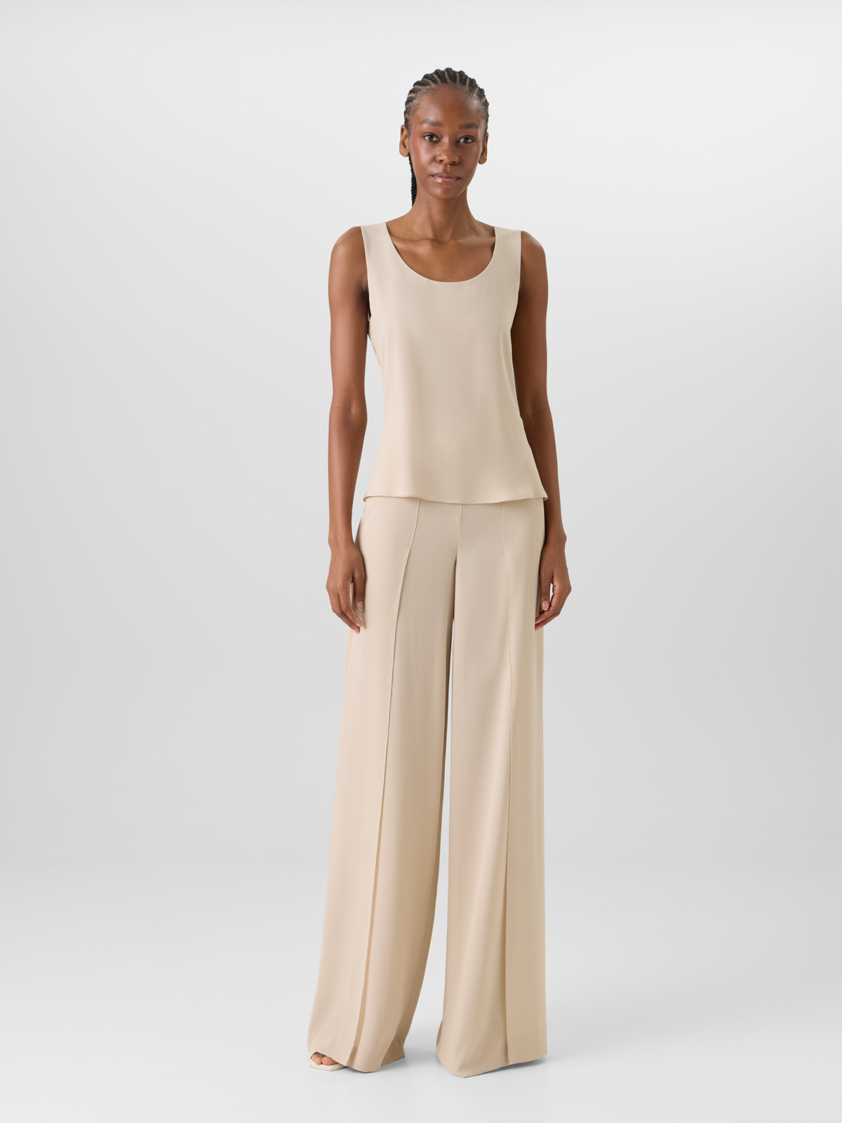 Designer Sleeveless Silk Georgette Tank Top - beige #editorial