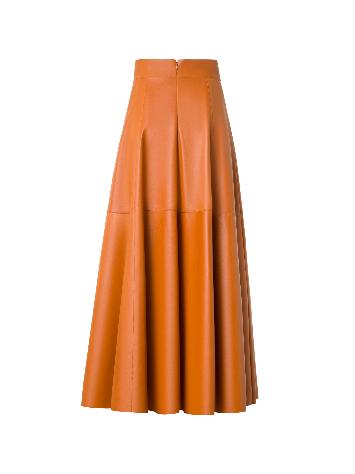 Designer Midi Leather Skirt in A-Line  - neutral - brown