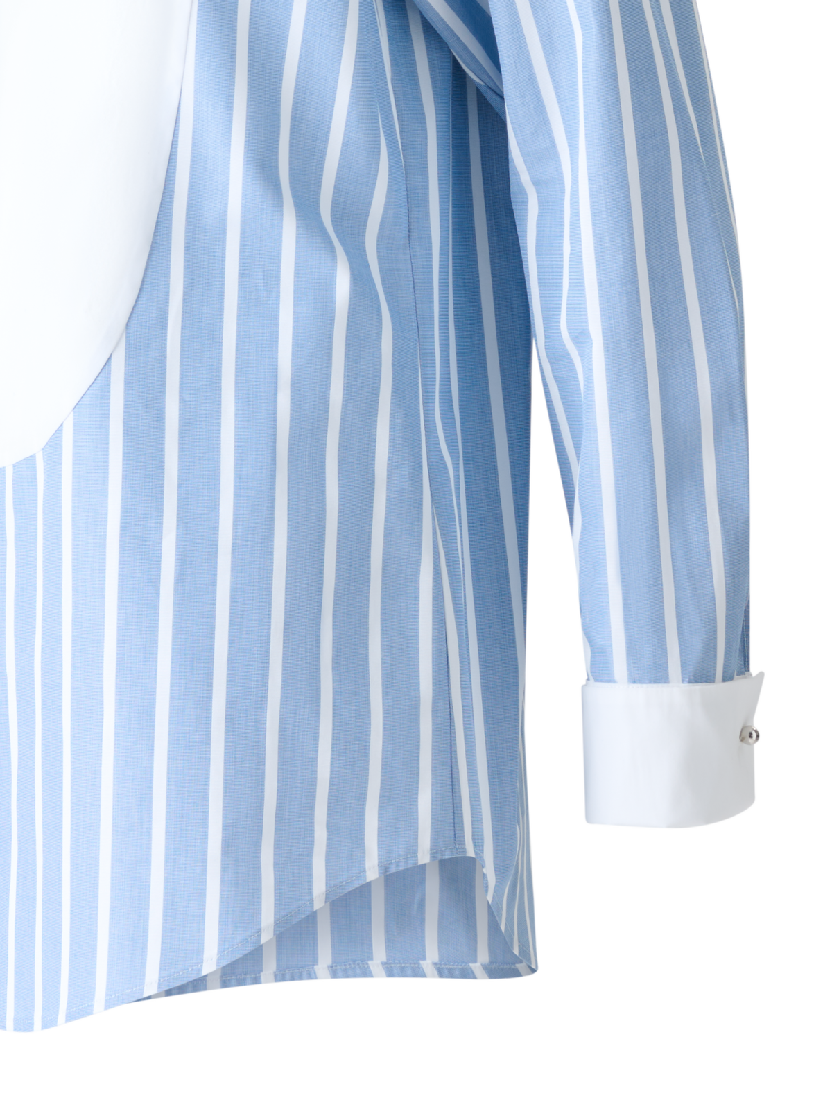 Designer Striped Cotton Tunic Blouse with Big Plastron - blue - multicolor