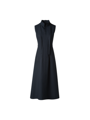 Designer Fit-and-Flare Cotton Midi Dress with Bow - black