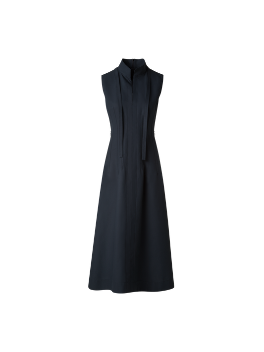 Designer Fit-and-Flare Cotton Midi Dress with Bow - black