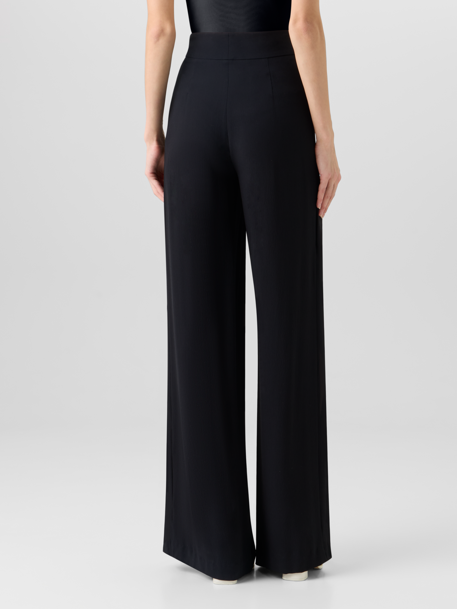 Designer Fellia Wide-Flared-Leg Pants in Silk Georgette - black 