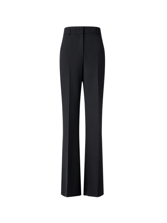Designer Wide Straight Wool Stretch Double-Face Pants - black - neutral