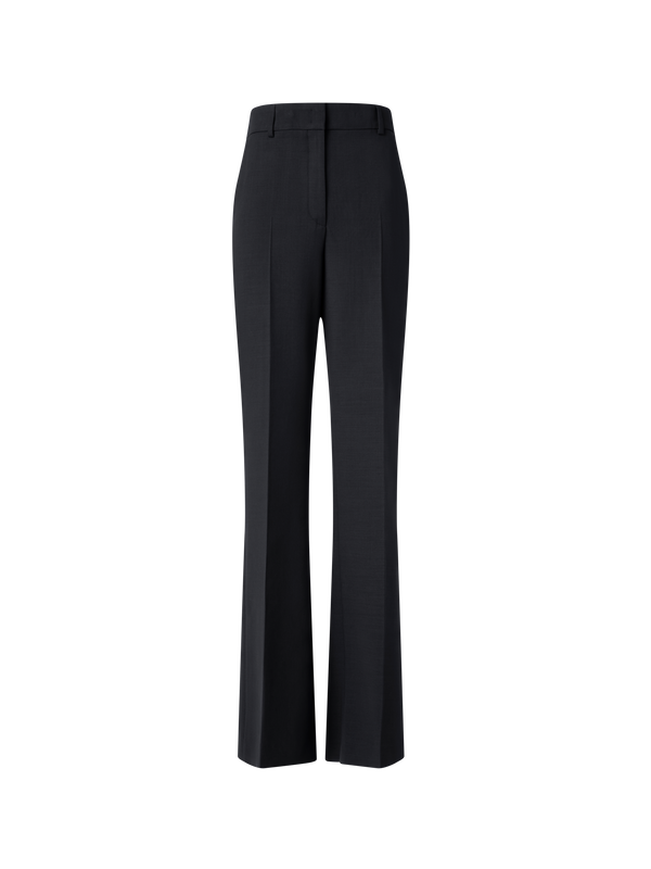 Designer Wide Straight Wool Stretch Double-Face Pants - black - neutral