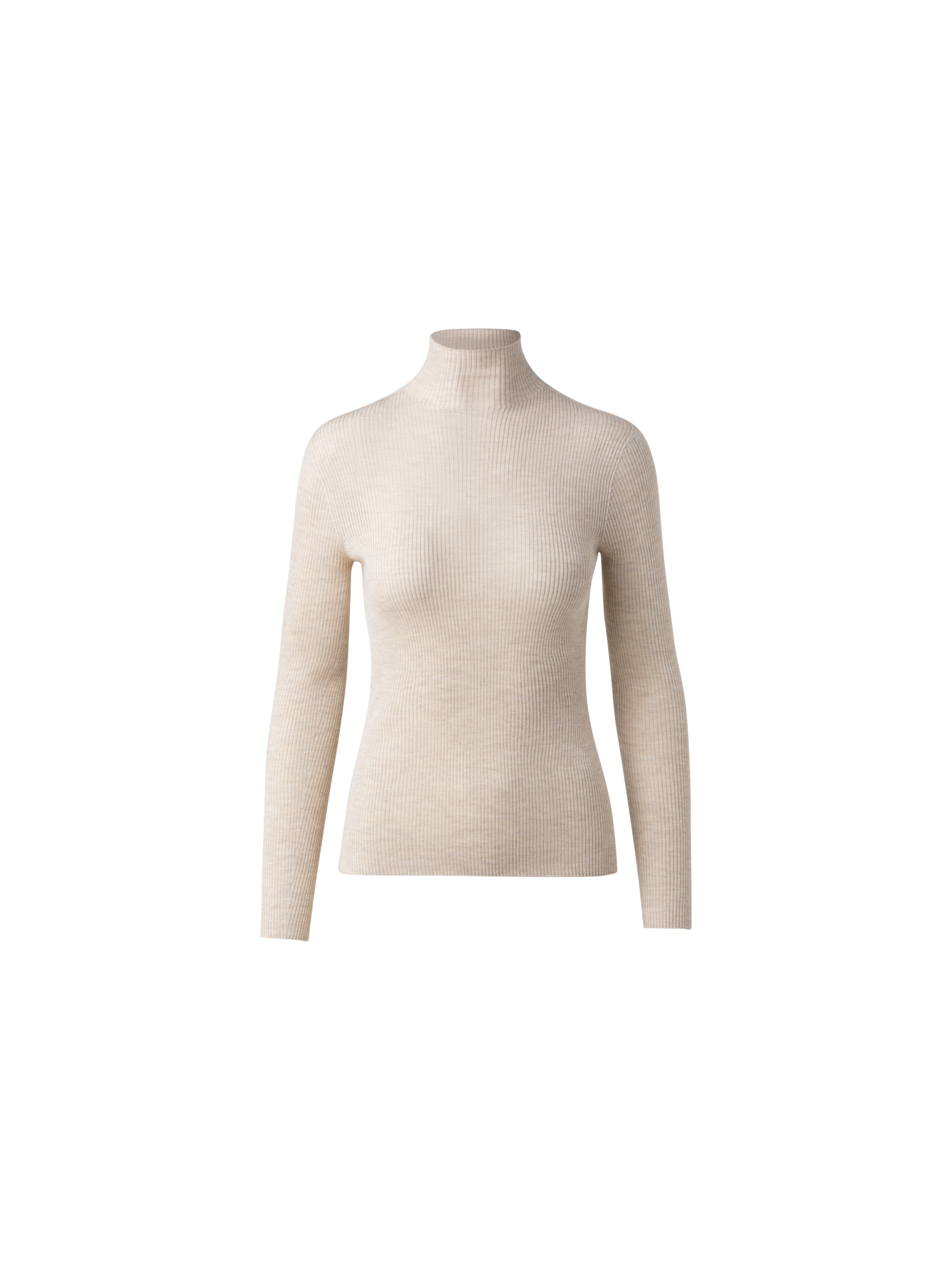 Designer Cashmere Silk Fine Rib Mockneck - neutral - beige