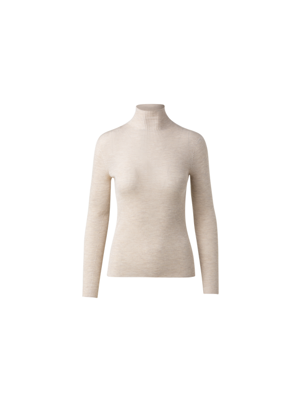 Designer Cashmere Silk Fine Rib Mockneck - neutral - beige