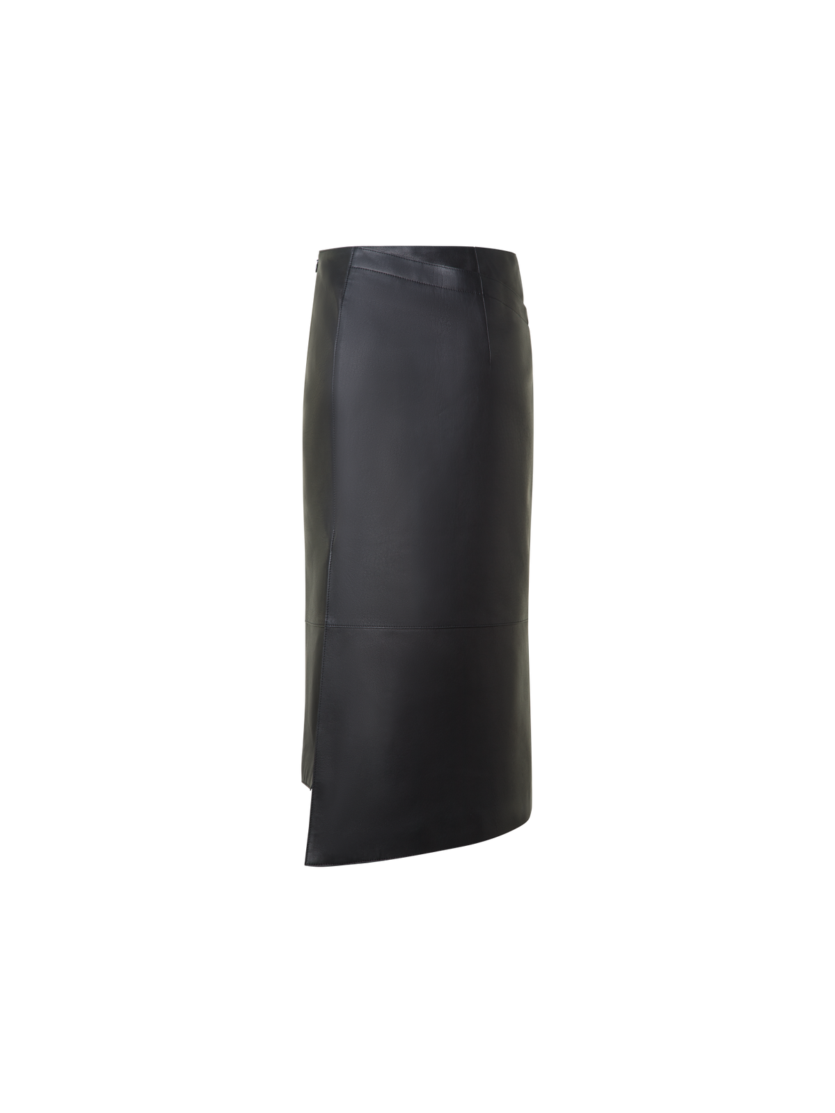Designer Asymmetrical Trapezoid Pencil Skirt in Leather - black - neutral