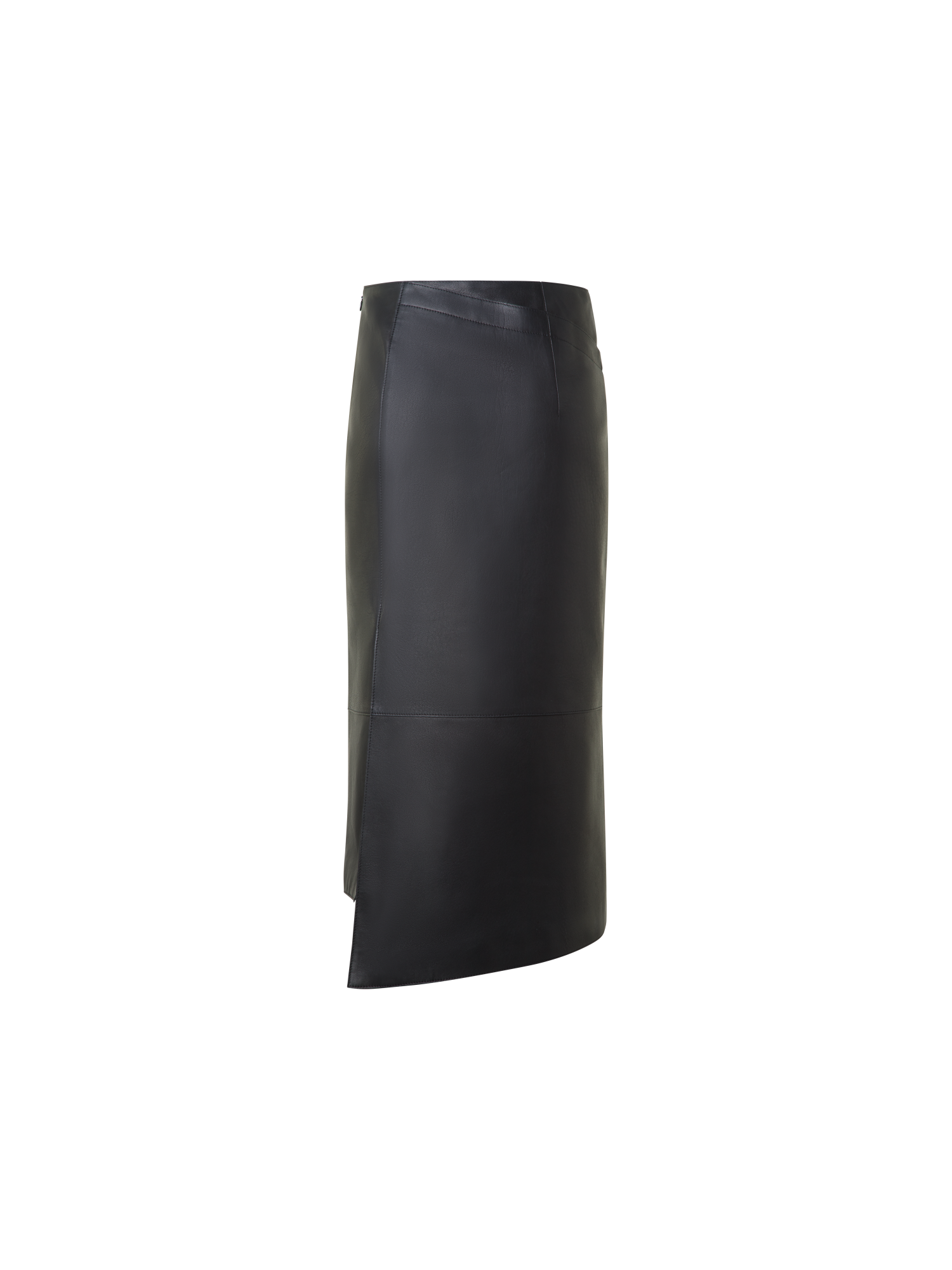 Designer Asymmetrical Trapezoid Pencil Skirt in Leather - black - neutral