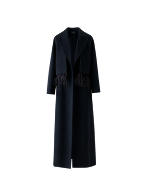 Designer Duo Coat - Vest and Bolero with Feather Detail - black - neutral