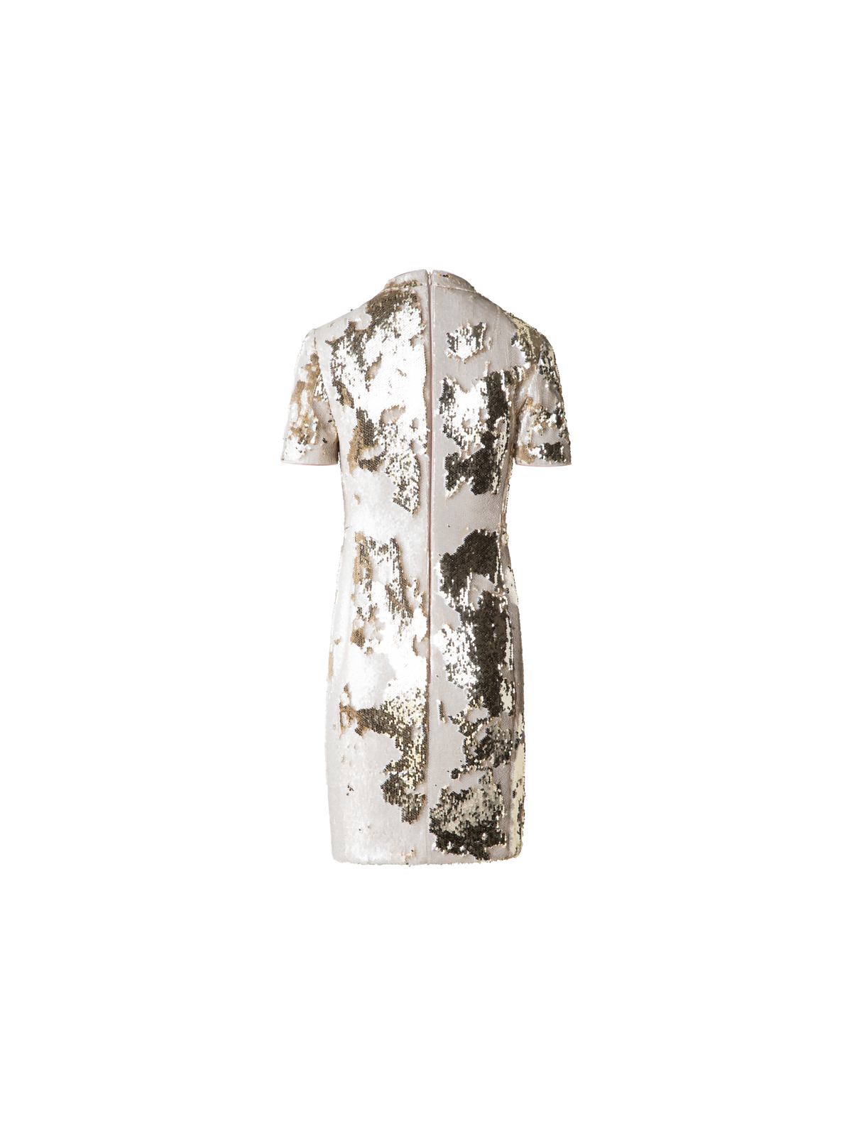 Designer Dual Sequined Sheath Dress with Short Sleeves - multicolor - beige - gold